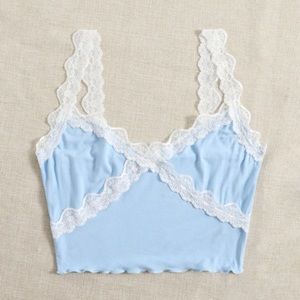 Blue lace crop tank top